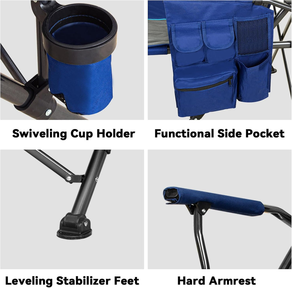 Oversized Camping Chair 2 Pack with Metal Hard Handle, Heavy Duty Folding Camp Chairs with High Back Support, Up to 500lbs Portable Outdoor Chairs for Beach, Tailgating, Blue