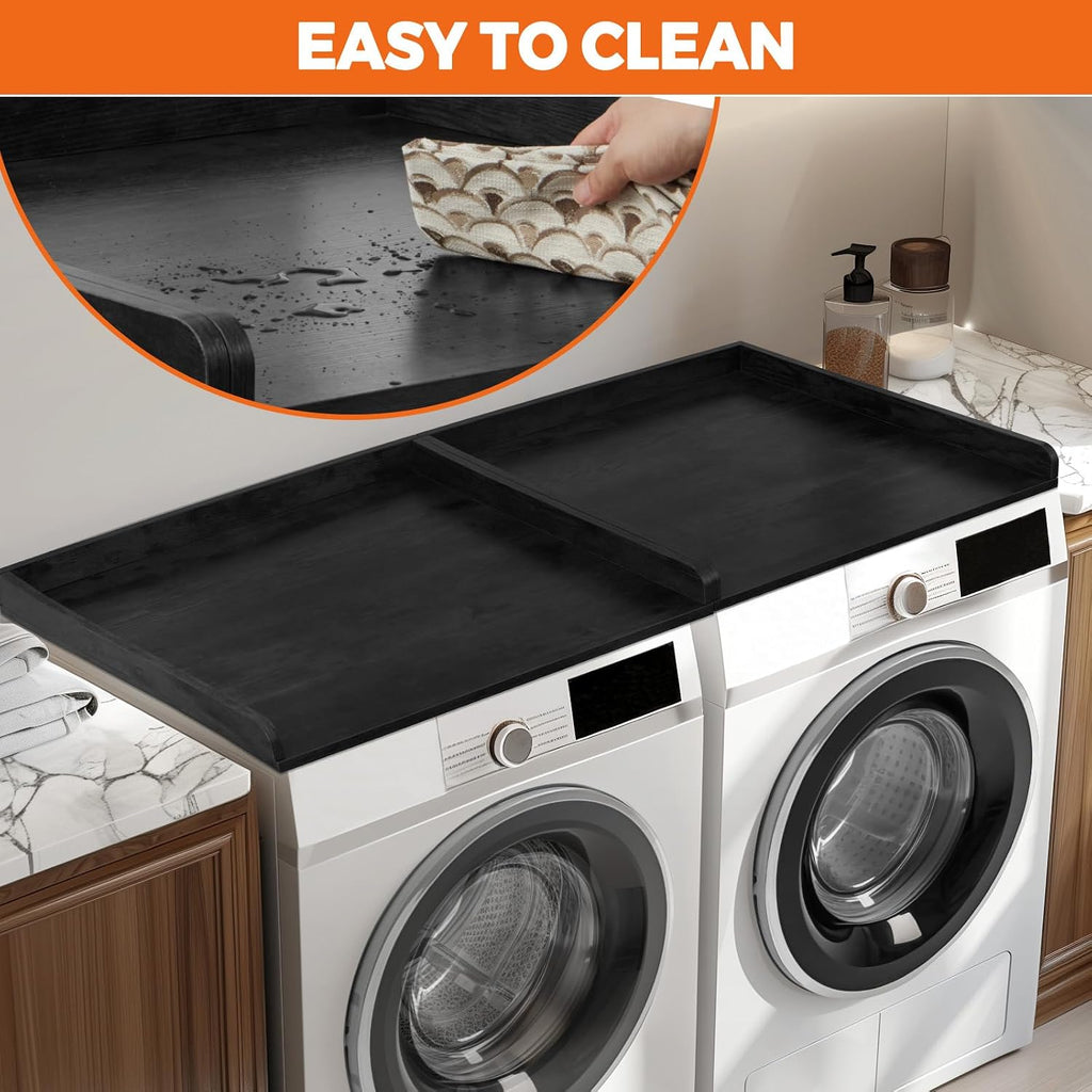 Washer Dryer Countertop, Wooden Laundry Countertop Set of 2 Dryer Storage Shelf for Laundry Room Organization (27.5" x 54") (Black)