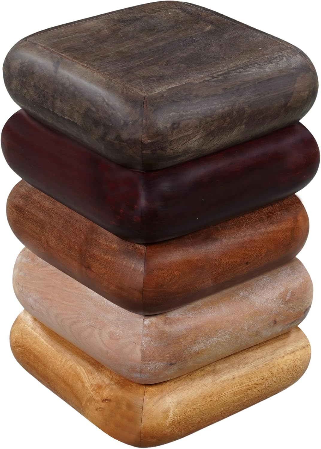 Zyra 18 Inch Side End Table, Sculptural Stacked Design, Mango and Acacia Wood Artisanship, Brown Finish, Modern Accent Table for Living Room, Bedroom, Entryway and Home Decor Display