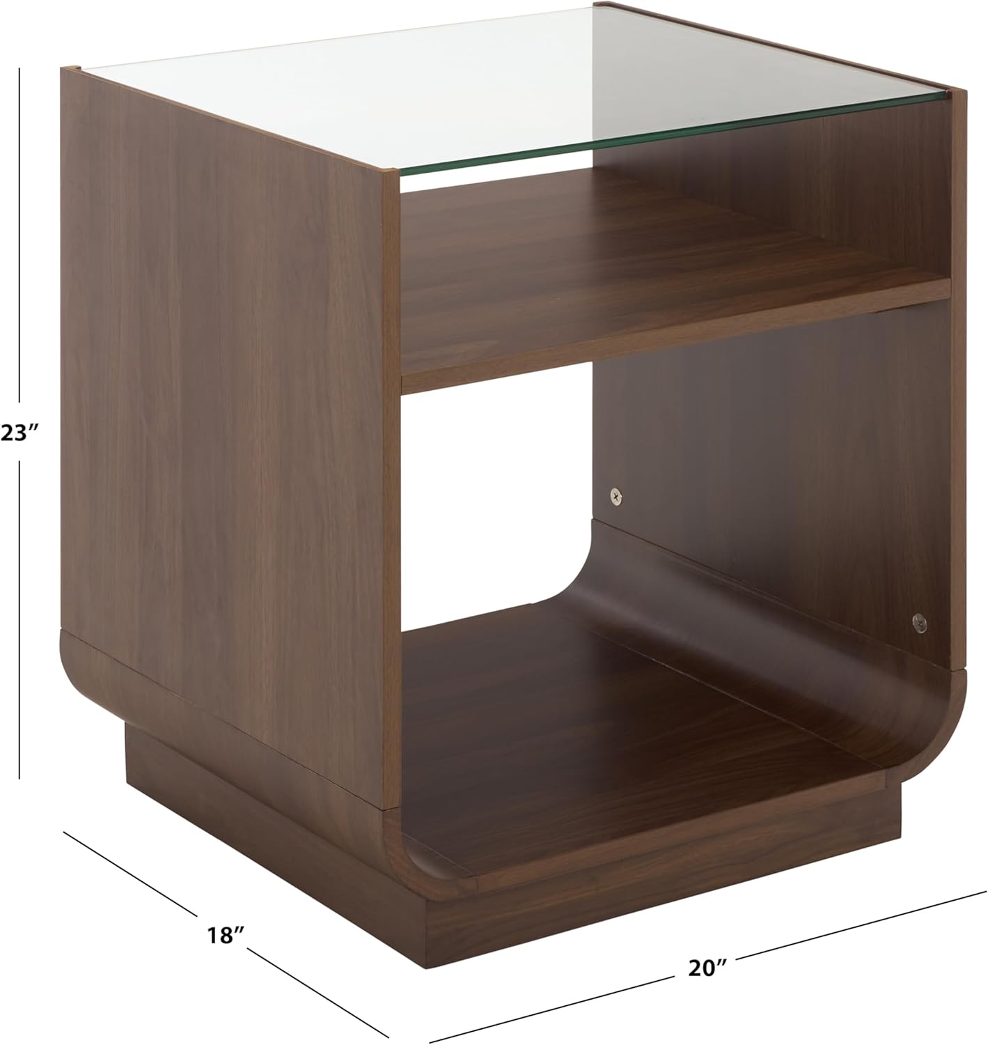 SAFAVIEH Furniture - Acres Accent Table - Walnut Wood & Glass Top - 2 Shelves - Ideal for Living Room, Bedroom, 20" W x 18" D x 23" H (ACC2329C)