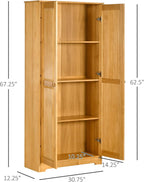 67" Kitchen Pantry Cabinet, Pinewood Storage Cabinet with 2 Door & Adjustable Shelves, Freestanding Cupboard Utility Sideboard Large Hutch Cabinets for Kitchen Dining Room,Brown