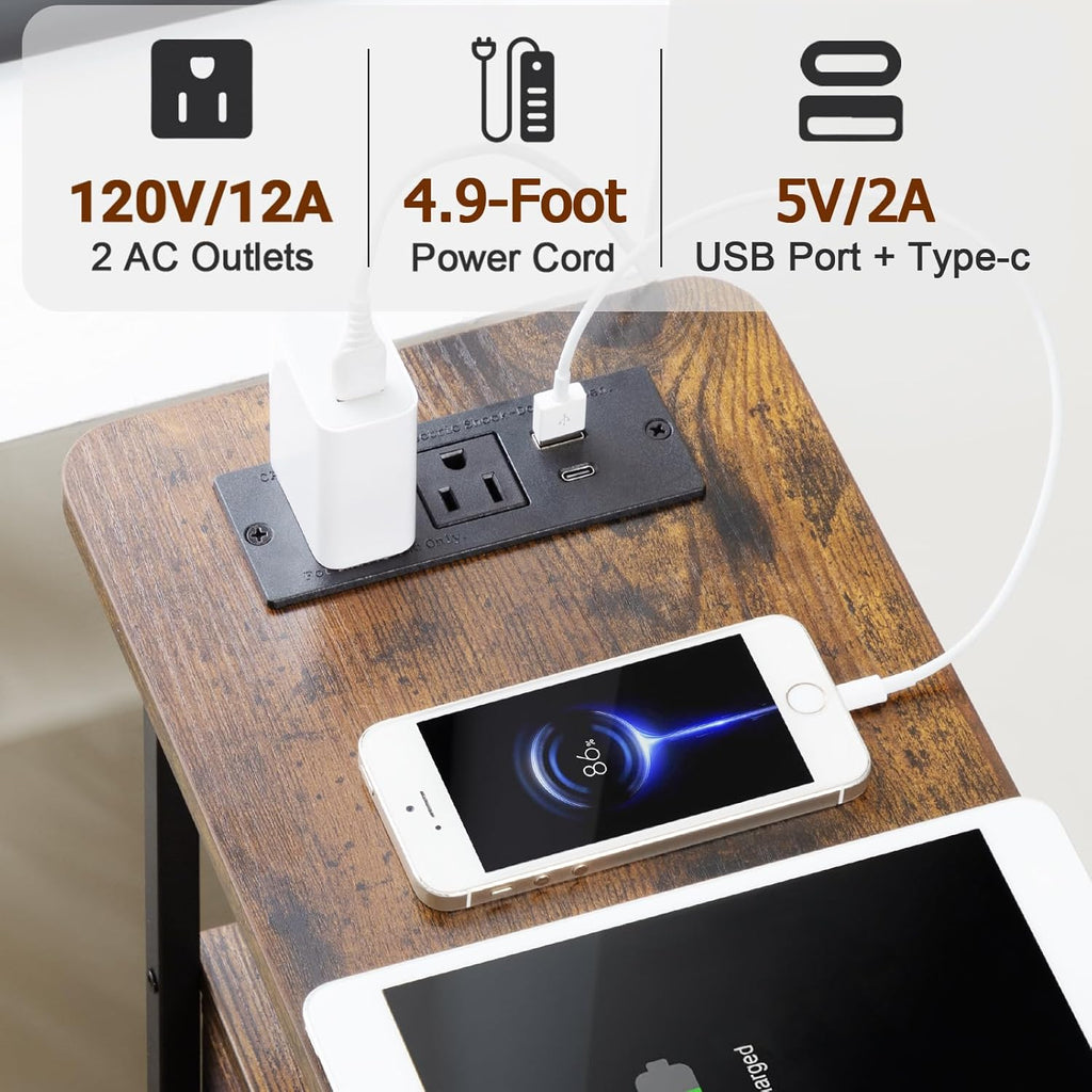LOAKEKEL Narrow End Tables Living Room Set of 2 with Charging Station