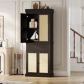Tall Kitchen Pantry Cabinet - Rattan Doors, Adjustable Shelves, Freestanding Cupboard with Drawer for Bathroom, Dining Room, Living Room