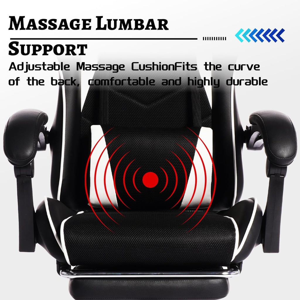 Gaming Chair, Computer Chair with Footrest and Lumbar Support,High Back Ergonomic Office Chair, Height Adjustable Game Chair with 360°-Swivel Seat and Headrest, for Office or Gaming (White)