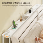 ELYKEN 5.9" Narrow Console Sofa Table with Power Outlets, Total 39.4” Long Behind Couch Table with Charge Station and 4.9’ Extension Cord for Living Room, 5.9" D x 39.4”W x 29.5”H, White