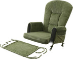 Boshen 5PCS Glider Rocker Replacement Cushions with Storage Side Pockets, Thickened 3.5IN Seat & Supportive Striped Plush Rocking Chair Cushion Set with Ottoman Cover for Indoor Nursery, Green