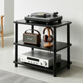Heavy Duty Audio Component Rack, 4-Tier Height Adjustable AV Equipment Media Stand, Stereo CD Record Player Stand, with Shock-Absorbing Feet & Lockable Wheels | 220lbs Capacity(Black,3 tier)
