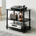 Heavy Duty Audio Component Rack, 4-Tier Height Adjustable AV Equipment Media Stand, Stereo CD Record Player Stand, with Shock-Absorbing Feet & Lockable Wheels | 220lbs Capacity(Black,3 tier)