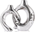 Ceramic Vase Set of 2 for Modern Home Decor,Round Boho Vase for Pampas Grass,Neutral Minimalist Statue for Dining Room Table Centerpiece Dining Room,Wedding Table Decoration (Silver1)