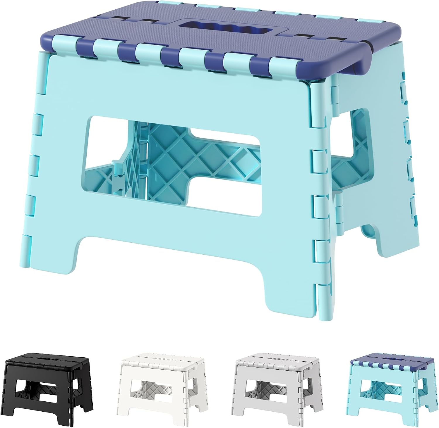 Cetomo 8.5 Inch Folding Step Stool, Plastic Durable Stool, Foldable Kitchen Stool for Adult, Portable Seat for Bedroom, Shelf, Heavy Duty, Blue, 1 Pack
