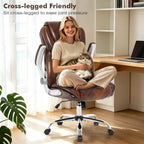 Leather Office Chair Brown with Flip up Arms, Big and Tall High Back Executive Office Desk Chairs with Wheels, Rocking Managerial Ergonomic Home Computer Chairs with Lumbar Support, Brown