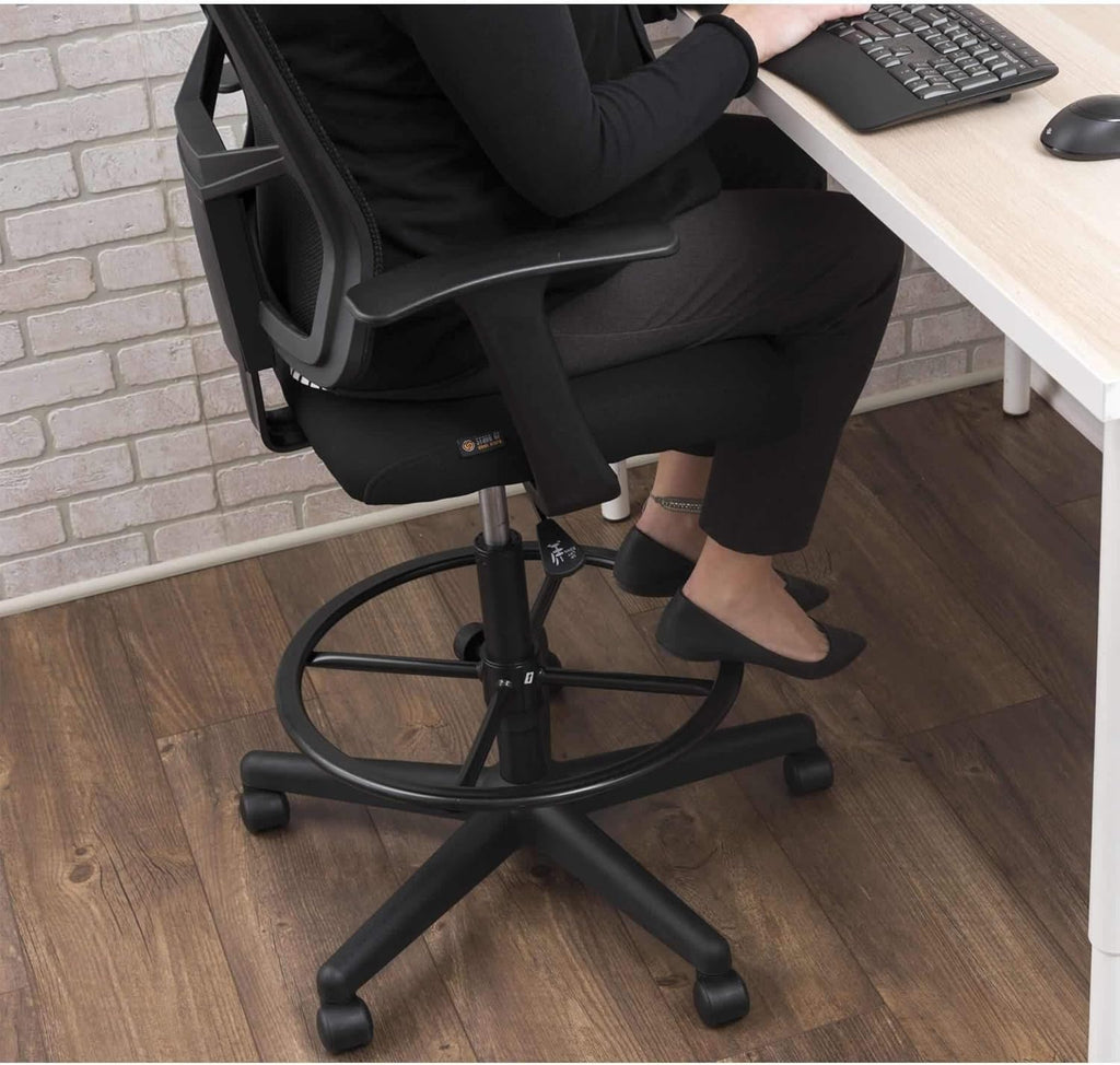 Stand Up Desk Store Sit to Stand Drafting Task Stool Chair for Standing Desks with Adjustable Footrest and Armrests (Black)
