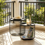 Metal Wire Basket Side Tables, Black, Set of 2, Nesting Design with Storage, Powder-Coated Steel, No Assembly Required