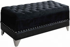 Coaster Home Furnishings - Barzini - Velvet Storage Bench with Button Tufting, Nailhead Trim and Chrome Steel Legs - Bedroom - 44-Inch - Black - 300644