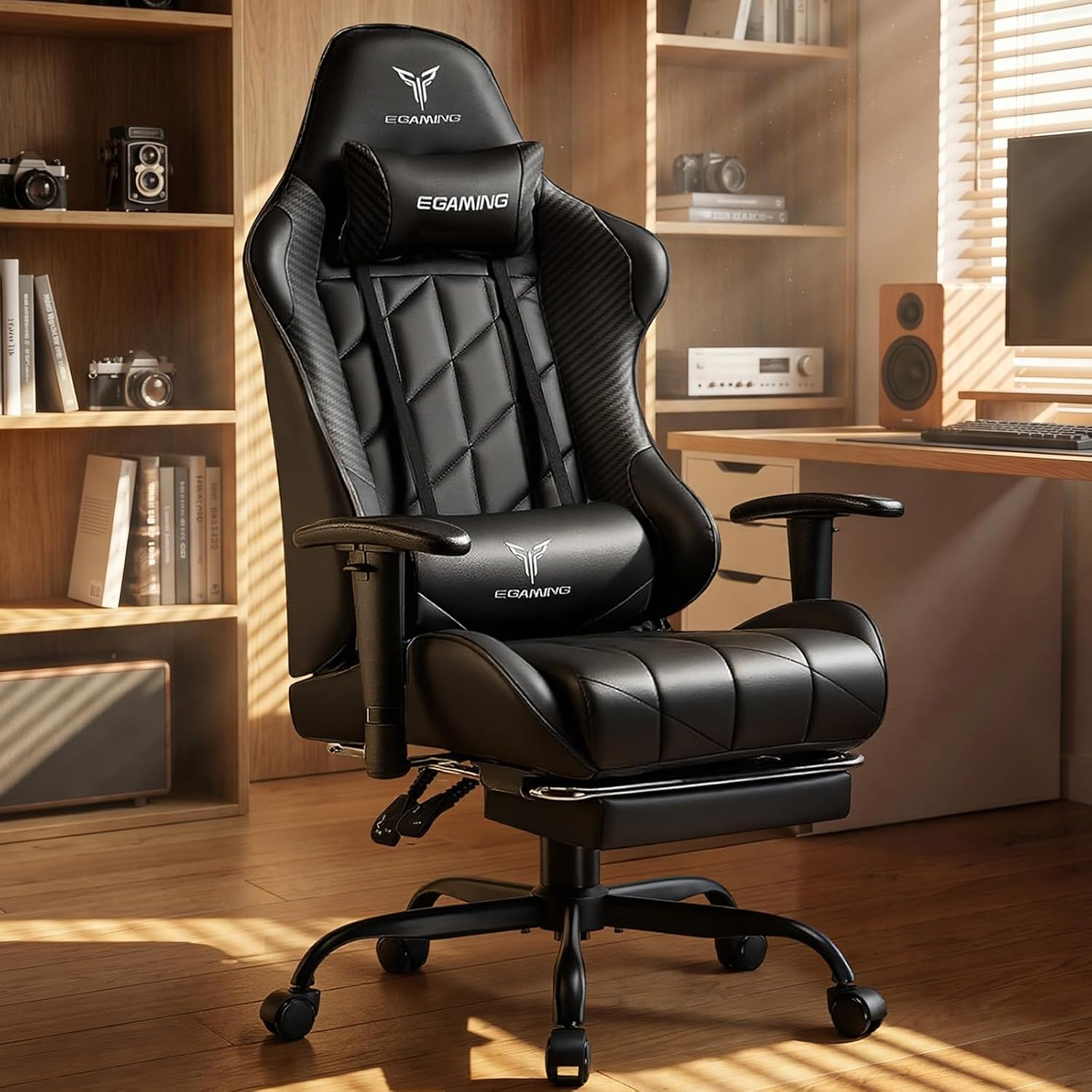 GTPLAYER Gaming Chair, Big and Tall Video Game Chair with High Back PU Leather, Home Office Ergonomic Computer Chair with Footrest, Adjustable Height, 360° Swivel Wheels for Adults and Teens