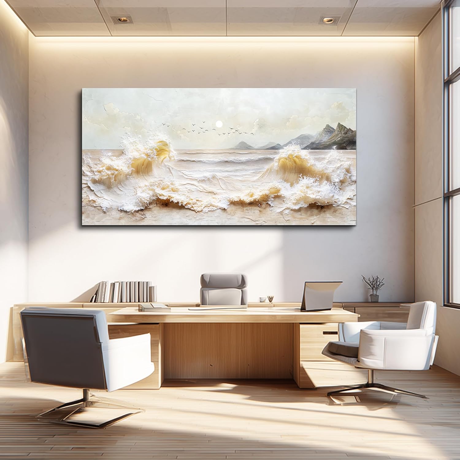 DZRWUBHS Ocean Waves Canvas Wall Art for Living Room,Coastal Sunset Landscape Prints Paintings,Landscape Artwork for Walls, Beach Picture for Bedroom Hallway Office Home Decor Ready To Hang 20"X40"