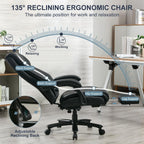 Reclining Office Chair with Retractable Footrest & Adjustable Lumbar Support - 500 lbs Capacity for Big and Tall Users, Leather Executive Desk Chair for Home Office, Work, and Relaxation, Black