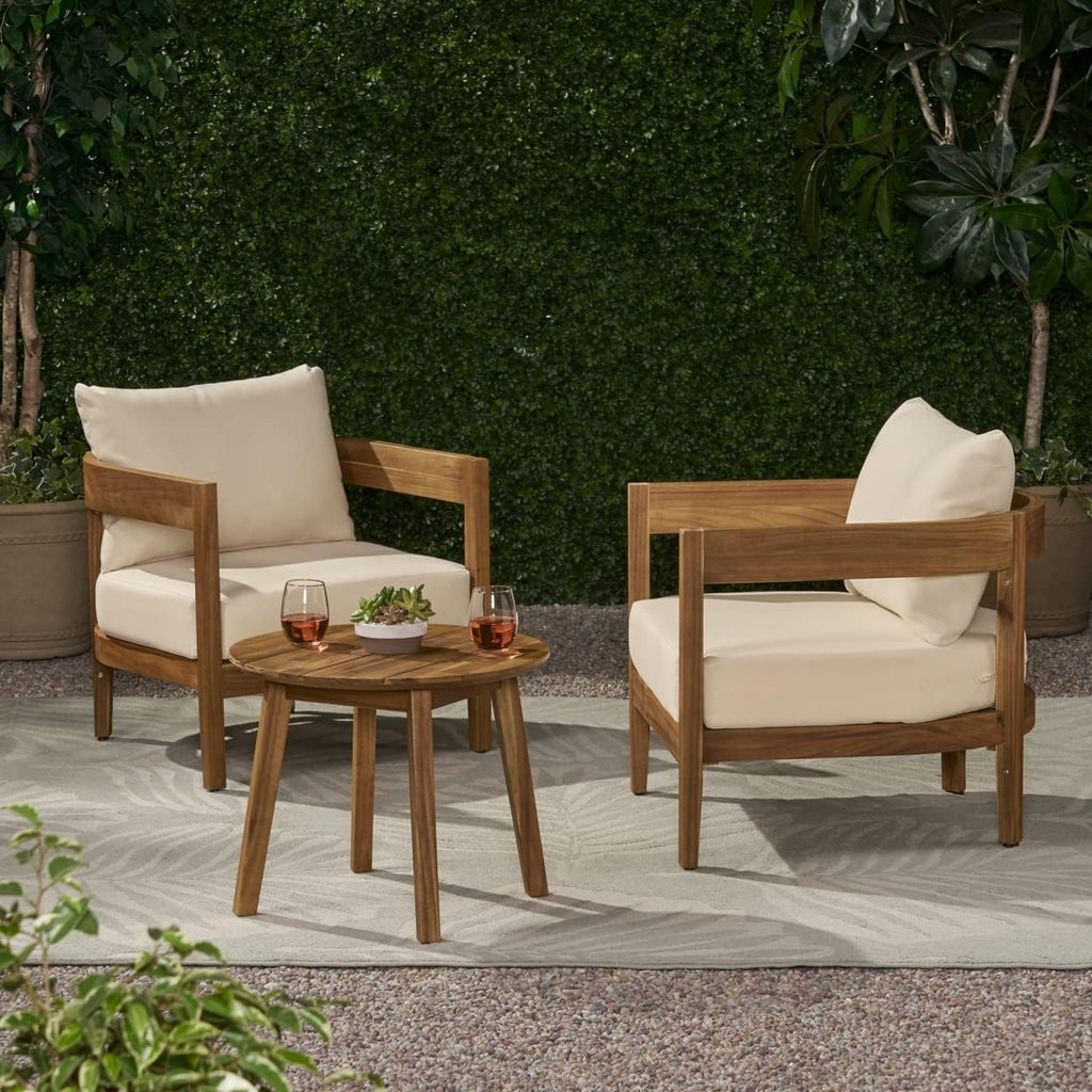 Christopher Knight Home 305538 Evelyn Mid Century Modern Fabric Arm Chair, Beige, Walnut & Rosella Fabric Ottoman, Linen