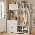 Einhomn 5-in-1 Hall Tree with Bench and Shoe Storage, 51" W Entryway Organizer Coat Rack with 9 Hooks, 2 Storage Cabinets, Drawer, Open Cubbies for Mudroom, Hallway, Living Room, Rustic White