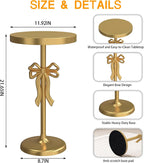 Gold Drink Table, Metal Martini Side Table - 11.9" x21.7'', Gold Small Accent Table with Bow Decoration, Pedestal End Table for Small Spaces