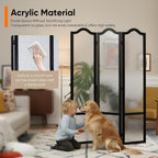 JOSTYLE Acrylic Room Divider, Black, 3-Panel, 67" H x 47.2" W | Folding Privacy Screen, Frosted Glass Like, Wood Frame, For Bedroom Office & Loft