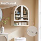 IFGET Bathroom Arched Wall Cabinet, 23.6'' Wide Medicine Cabinet with Adjustable Shelves & Acrylic Glass Doors, Over The Toilet Storage Wall Mount Cabinet for Laundry Room,Kitchen & Living Room, Cream