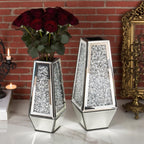 SHYFOY Crushed Diamond Mirrored Vases Set of 2, Silver Glass Flower Vases for Table Home Decor Crystal Vase for Dried Flowers Centerpieces - Can’t Hold Water