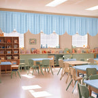 Irenare 8 Pcs Blue Check Plaid School Classroom Curtains Back to Classroom Colorful Curtains for Sunset Soiree Party Decorations Sunset Kindergarten Daycare Primary Bedroom Playroom Room Decor