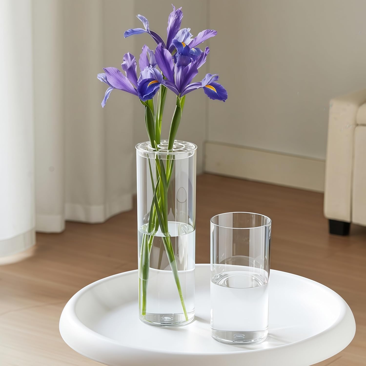 Tall Modern Clear Acrylic Cylinder Flower Vase 4x12 Inch Set of 2 | High Transparency, Unbreakable, Lightweight, Easy To Clean, for Arrangement, Home Decor, Wedding Centerpiece