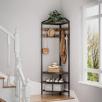 GiftGo Corner Hall Tree with Shoe Bench Entryway Coat Rack with 10 Metal Movable Hooks Floor Standing Clothes Rack Shoes Shelf Organizer for Home Office Bedroom (Rustic Brown)