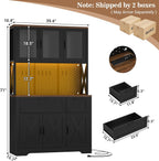 Unikito 71" Tall Pantry Cabinet, Kitchen Pantry Storage Cabinet with Charging Station & LED Lights, Freestanding Microwave Stand Coffee Bar Hutch with Drawers & DIY Pegboard for Dining Room, Black