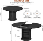 47"–63" Extendable Round Dining Table for 4-8, Expandable Kitchen Dining Table with Hidden 2-Tier Storage Shelf, Space-Saving Oval Dining Room Table with Pedestal Base, Black