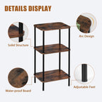 30 Inch Tall End Table with 3-Tier Storage, Slim Narrow Nightstand for Living Room, Bedroom, Sofa & Small Spaces, Lightweight, Rustic Brown
