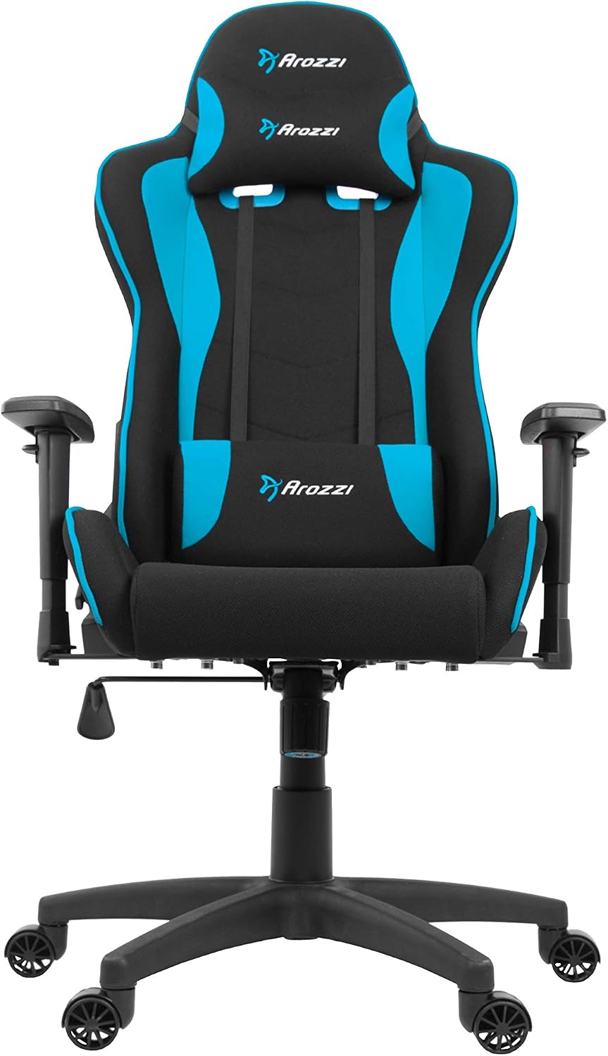 Arozzi - Forte Mesh Fabric Ergonomic Computer Gaming/Office Chair with Recliner, Swivel, Tilt, Rocker, Adjustable Height and Adjustable Lumbar and Neck Support Pillows - Black - Blue Accents
