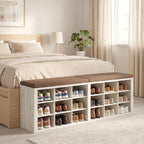 AMONIDA Shoe Storage Bench with Cushion, Entryway Bench with Shoe Storage,18 Cubby Shoe Bench with Removable Dividers, Shoe Organizer Bench for Entryway, Living Room, Light Grey (18, Light Wood)