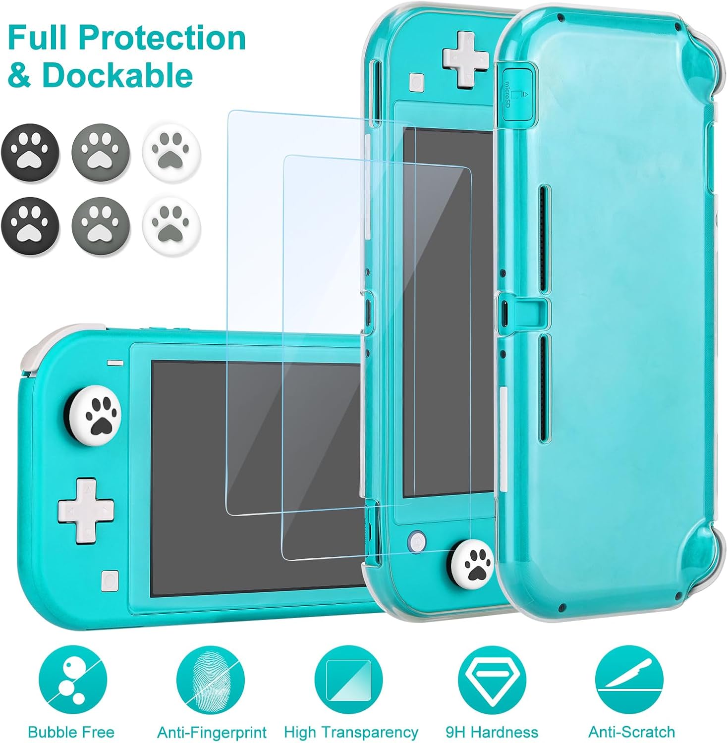 innoAura Switch Lite Case 12-in-1 Accessories Bundle for NS Switch Lite (2019), with Protective Carrying Case, Hand Strap, Screen Protector & Cute Thumb Grips, Black