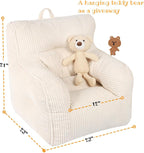 MOMCAYWEX Kids Bean Bag Chair with a Plush Bear, Comfy Toddler Chair for Boys and Girls, Beige