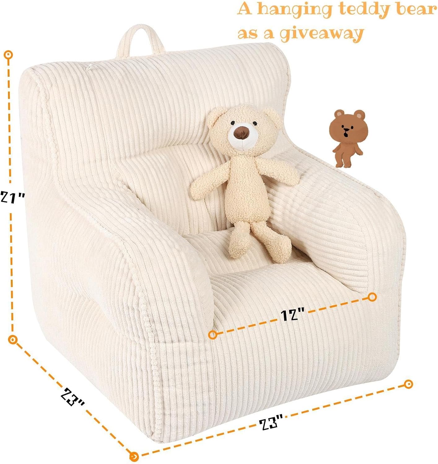 MOMCAYWEX Kids Bean Bag Chair with a Plush Bear, Comfy Toddler Chair for Boys and Girls, Beige
