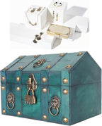 GLOGLOW Classic Chest Storage Box with Combination Lock, Multipurpose Compact Wood and Metal Storage Box for Jewelry, Small