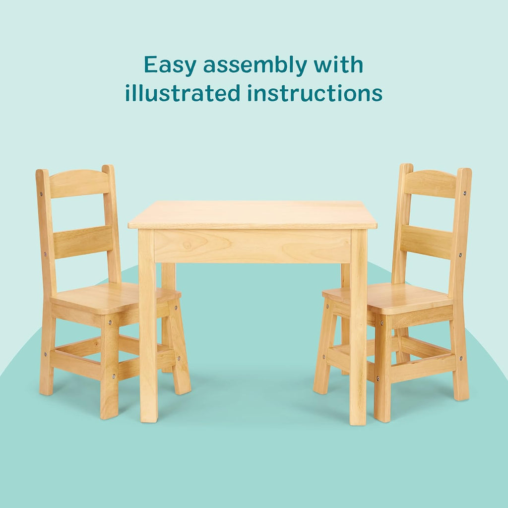 Melissa & Doug Solid Wood Kids Table and Chairs (2), Premium Quality Wooden Toddler Table and Chair Set for Kids Playroom Furniture & Montessori Classroom Furniture for Boys & Girls Ages 3+