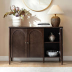 HULALA HOME Solid Wood Sideboard Cabinet with Storage, 47" Sideboard with Arched Doors & Adjustable Shelves, Media Console, Transitional Buffet Cabinet, Auburn