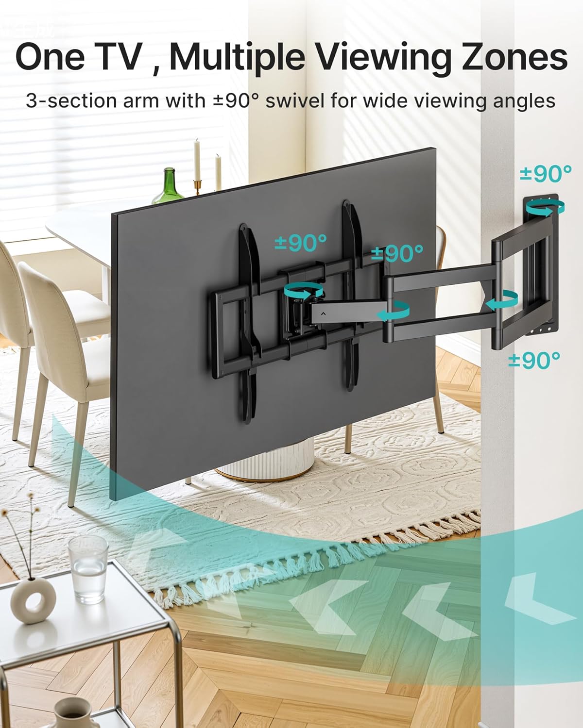 Pegzone Long Arm TV Wall Mount for 37-86 Inch TVs, 38 Inch Extra Long Extension TV Bracket, Swivel Tilt Full Motion TV Wall Mount Fit Max VESA 600 x 400mm, Heavy Duty Up to 110lbs, Single Stud