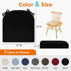 downluxe Chair Cushions for Dining Chairs, Memory Foam Linen Kitchen Chair Pads with Ties, Waterproof, Stain-Resistant and Washable Cover, 17" x 16" x 2.5", Black, 4 Pack