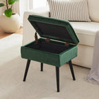 Storage Ottoman Upholstered Stool with Padded Seat, Tufted Vanity Stool with Metal Legs, Accent Stool, Velvet, Green