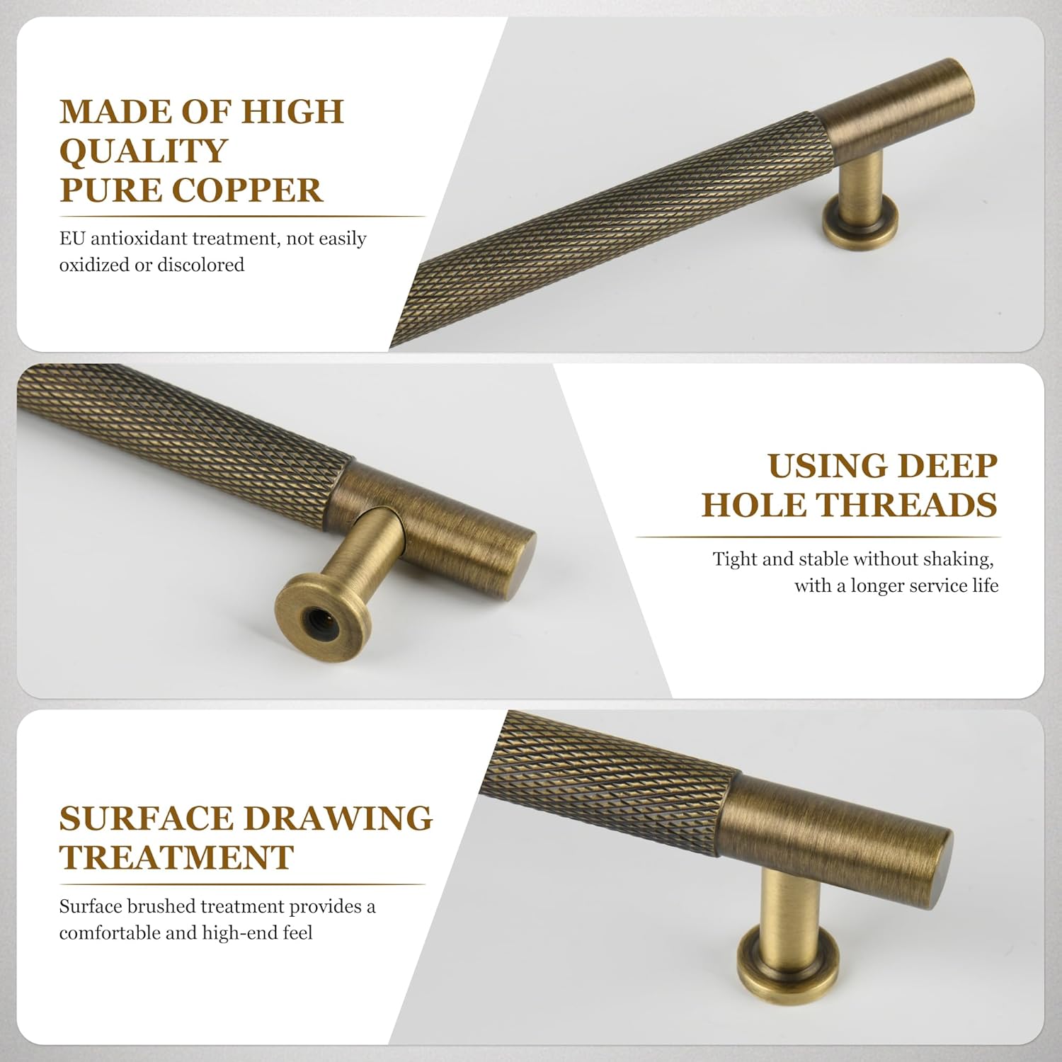 5Pack Antique Solid Brass Cabinet Handle, 6-1/4 inch(160mm) knurled Dresser Drawer pulls, Vanity Bathroom Cupboard Wardrobe Household Door Hardware
