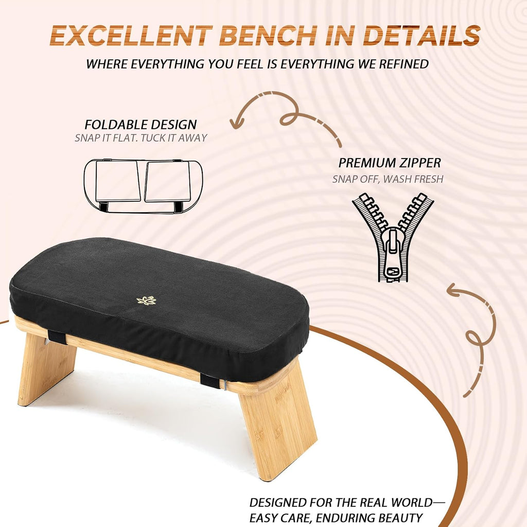 Meditation Bench, Bamboo Meditation Stool, Folding Kneeling Meditation Bench, Seiza Prayer Bench, Prayer Bench with Meditation Cushion, Kneeling Stool(Black)