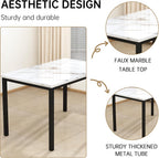Hooseng 5 Piece Dining Table Set for 4, Faux Marble Kitchen Table with Upholstered Chairs, Modern Dinner Table Set for Dining Room, Small Spaces, White＆Black