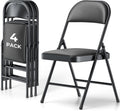 4 Pack Folding Chairs, PU Leather Folding Dining Chairs with Padded Cushion Seat & Back, Indoor Outdoor Folding Chair Set for Home Office, Parties, Events, Wedding, Extra Guest Seating