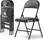 4 Pack Folding Chairs, PU Leather Folding Dining Chairs with Padded Cushion Seat & Back, Indoor Outdoor Folding Chair Set for Home Office, Parties, Events, Wedding, Extra Guest Seating