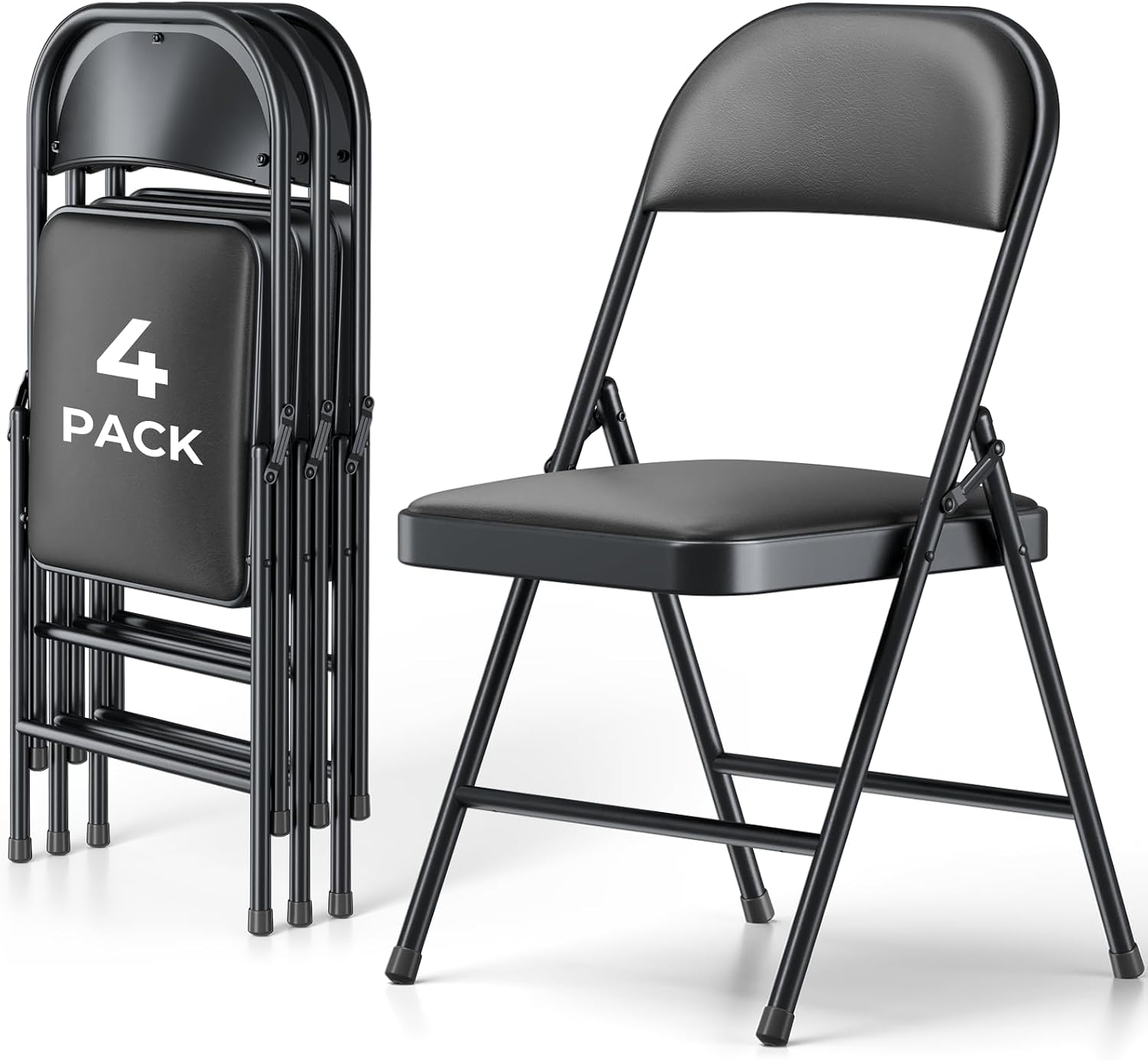 4 Pack Folding Chairs, PU Leather Folding Dining Chairs with Padded Cushion Seat & Back, Indoor Outdoor Folding Chair Set for Home Office, Parties, Events, Wedding, Extra Guest Seating